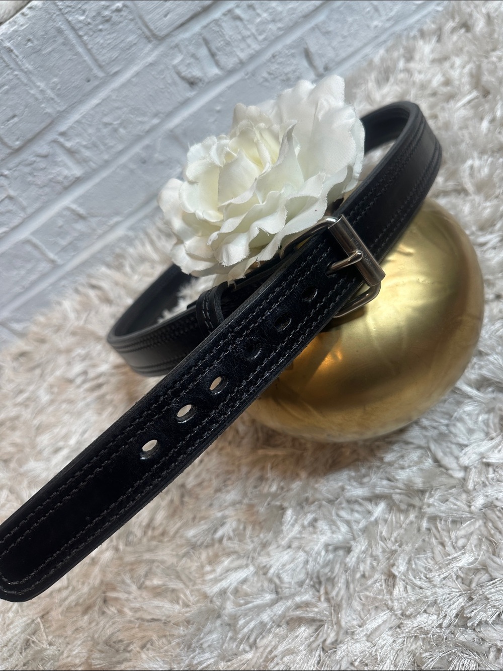 GUC Men's Custom Black Leather Belt with Polished Silver Buckle, 45